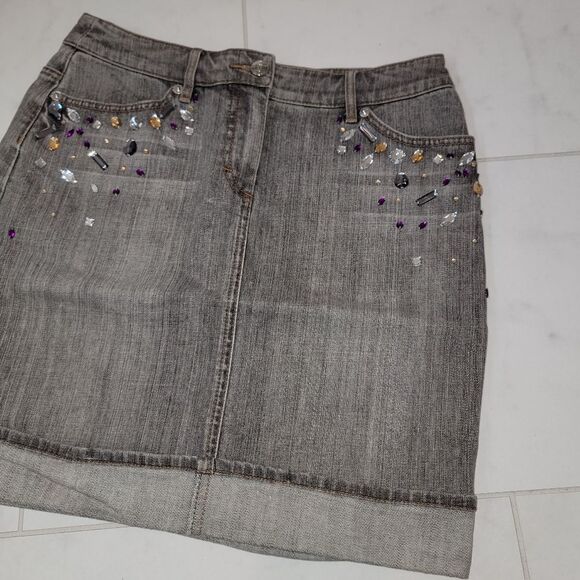 Escada Sport Embellished Gray Denim Skirt Nwot Size 36 US 6 - Picture 11 of 14